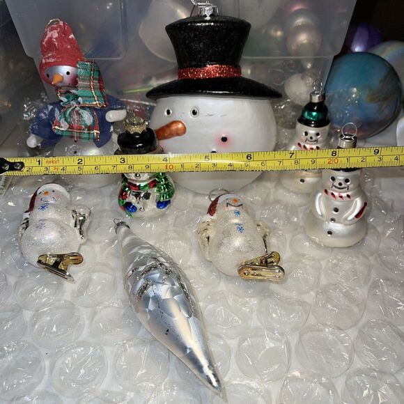 Vintage Dept 56 Blown Glass Snowman Christmas Ornament Lot Hang & Clip On #38 - Picture 7 of 12
